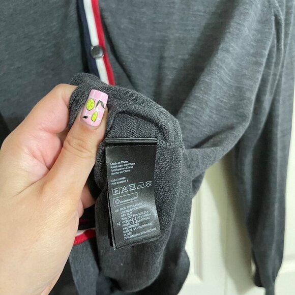 H&M Womens Gray Striped Trim Silk Cotton Button Up Cardigan Sweater Medium - Picture 4 of 6